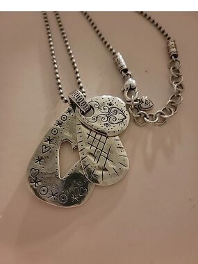 Brighton Silver-Tone Layered Charm Necklace with Heart Cutout Love Tags 22-26"